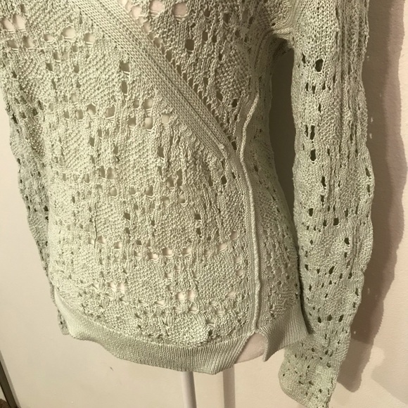 Anthropologie Knitted & Knotted Light Green Knot Crochet Sweater Small - Picture 7 of 8